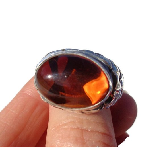 Baltic Amber Silver Ring, 100% Natural Cognac Amber 925 Silver Ring, Size 9 US - Picture 9 of 12